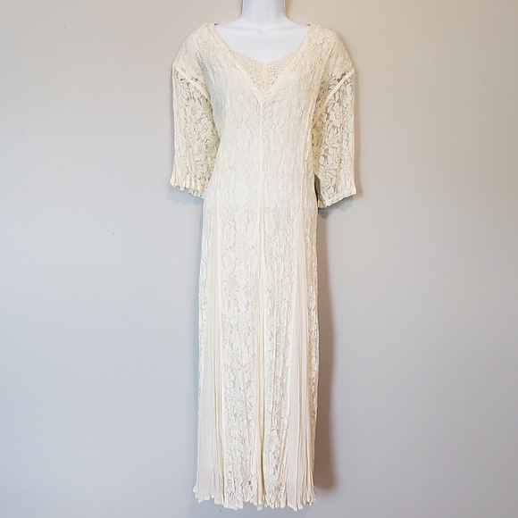 Nostalgia Dresses & Skirts - Vintage Lace Pleated Maxi Dress by Nostalgia